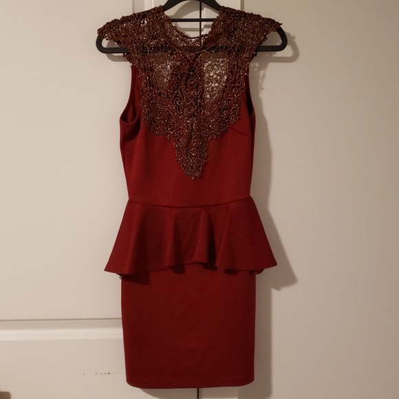 red peplum midi dress